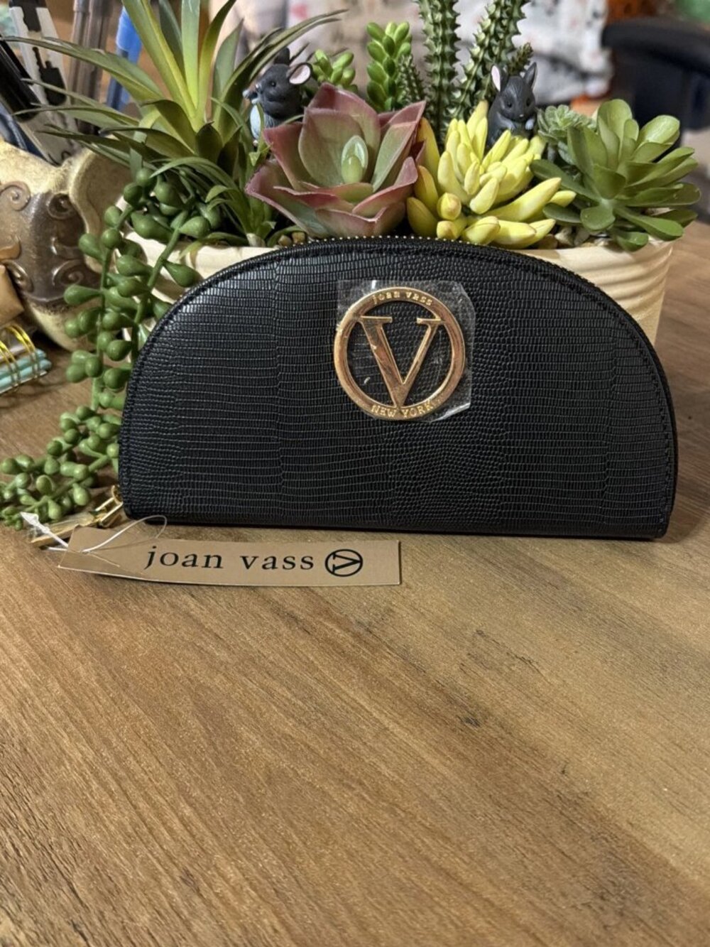 Joan Vass Quiet Luxury Sukie Lizard Embossed Zip Wallet Black - MSRP $49 - NWT